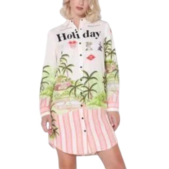 Anthropologie Scotch & Soda Holiday Tropical Shirt Dress Size XS - Picture 16 of 16
